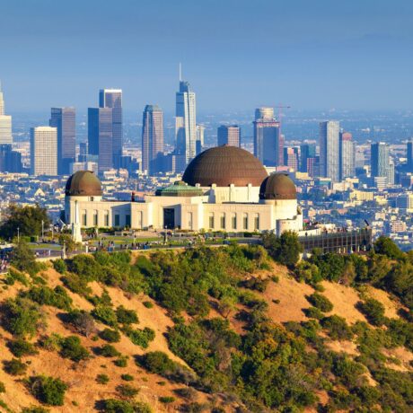 Griffith Observatory with view of Los Angeles skyline on a clear day