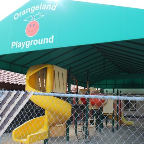 Children’s playground with slides and climbing features at RV park
