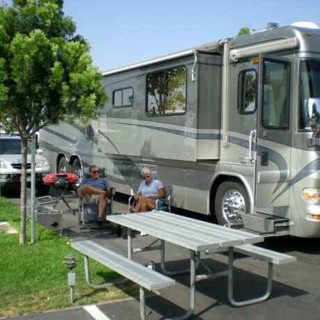 Spacious premium RV site with shaded seating and full hookups