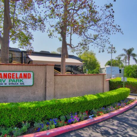Entrance at Orangeland RV Park in Orange, CA.